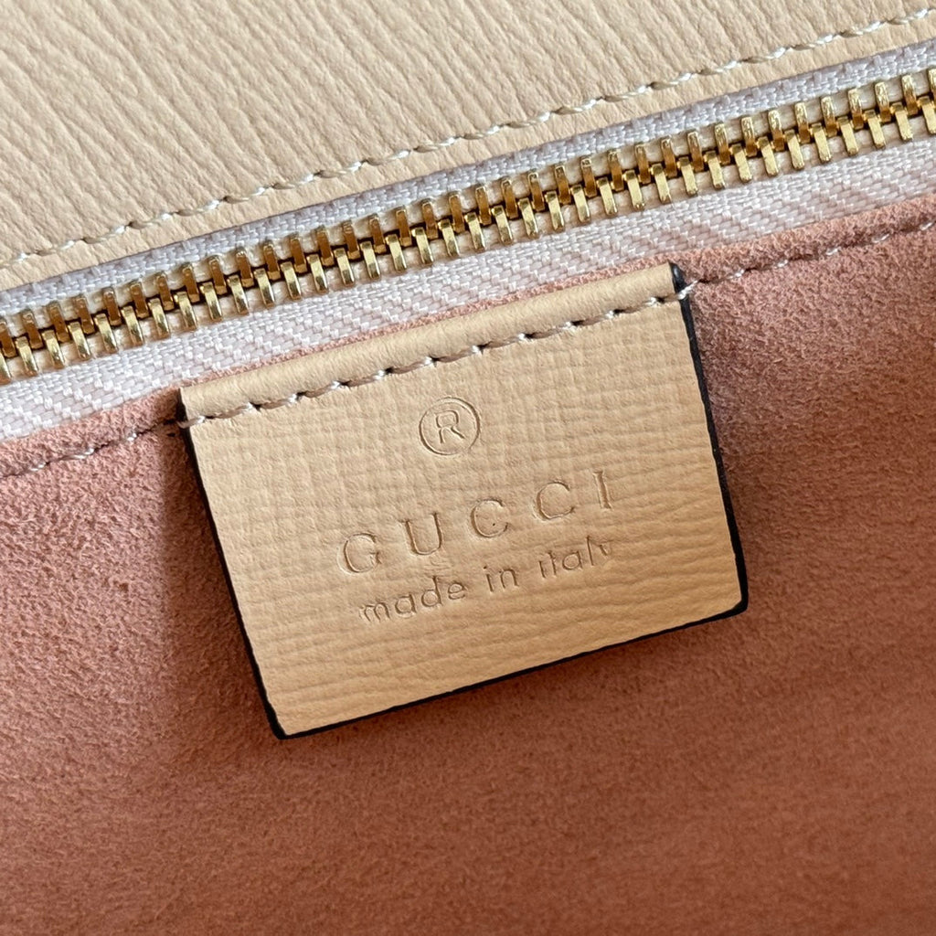 GUCCI 25S HORSEBIT 1955 MINI BAG 35 CM IN LIGHT WARM BEIGE CALFSKIN WITH GOLD HARDWARE