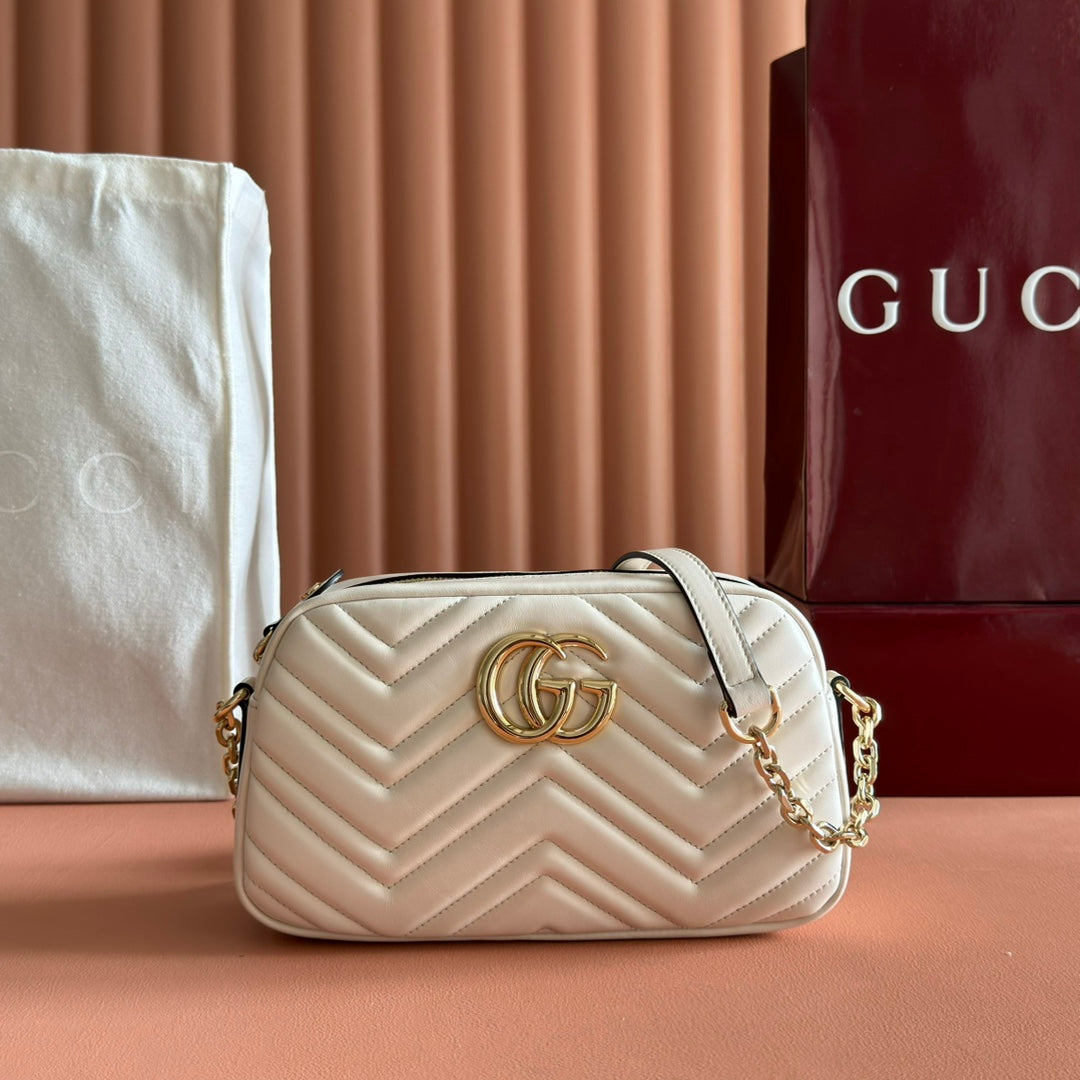 GUCCI 25S MARMONT BAG 24 IN CREAM WHITE CALFSKIN WITH GOLD HARDWARE