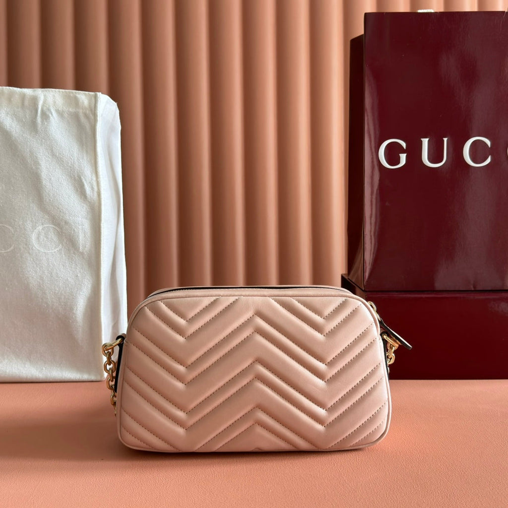 GUCCI 25S MARMONT BAG 24 IN NUDE PINK CALFSKIN WITH GOLD HARDWARE