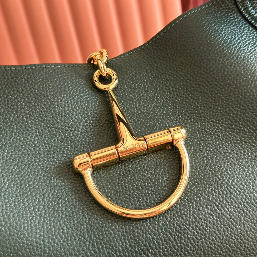 GUCCI 25S HANDBAG 46 CM IN DARK GREEN CALFSKIN WITH GOLD HARDWARE