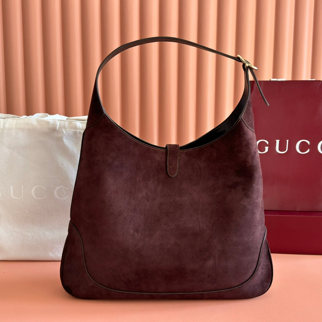 GUCCI 25S JACKIE GIORNO 44 CM IN DARK CHOCOLATE BROWN SUEDE