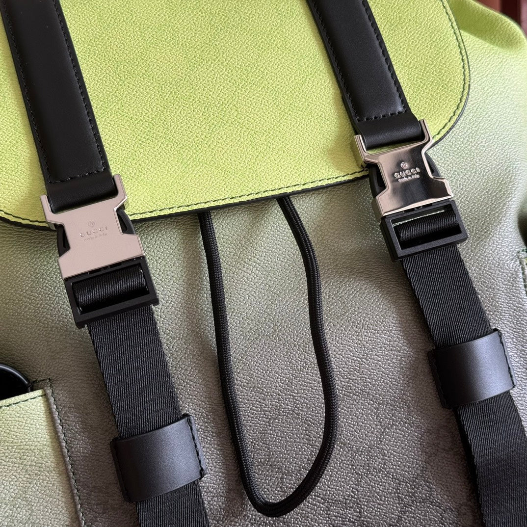 GUCCI 25S BACKPACK 46 CM IN NEON GREEN TO DARK GRAY OMBRÉ CALFSKIN