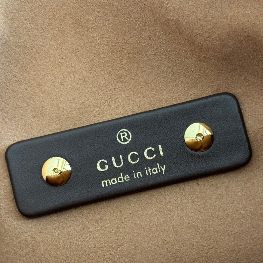 GUCCI 25S HANDBAG 28 CM IN DARK CACAO BROWN SUEDE WITH GOLD HARDWARE