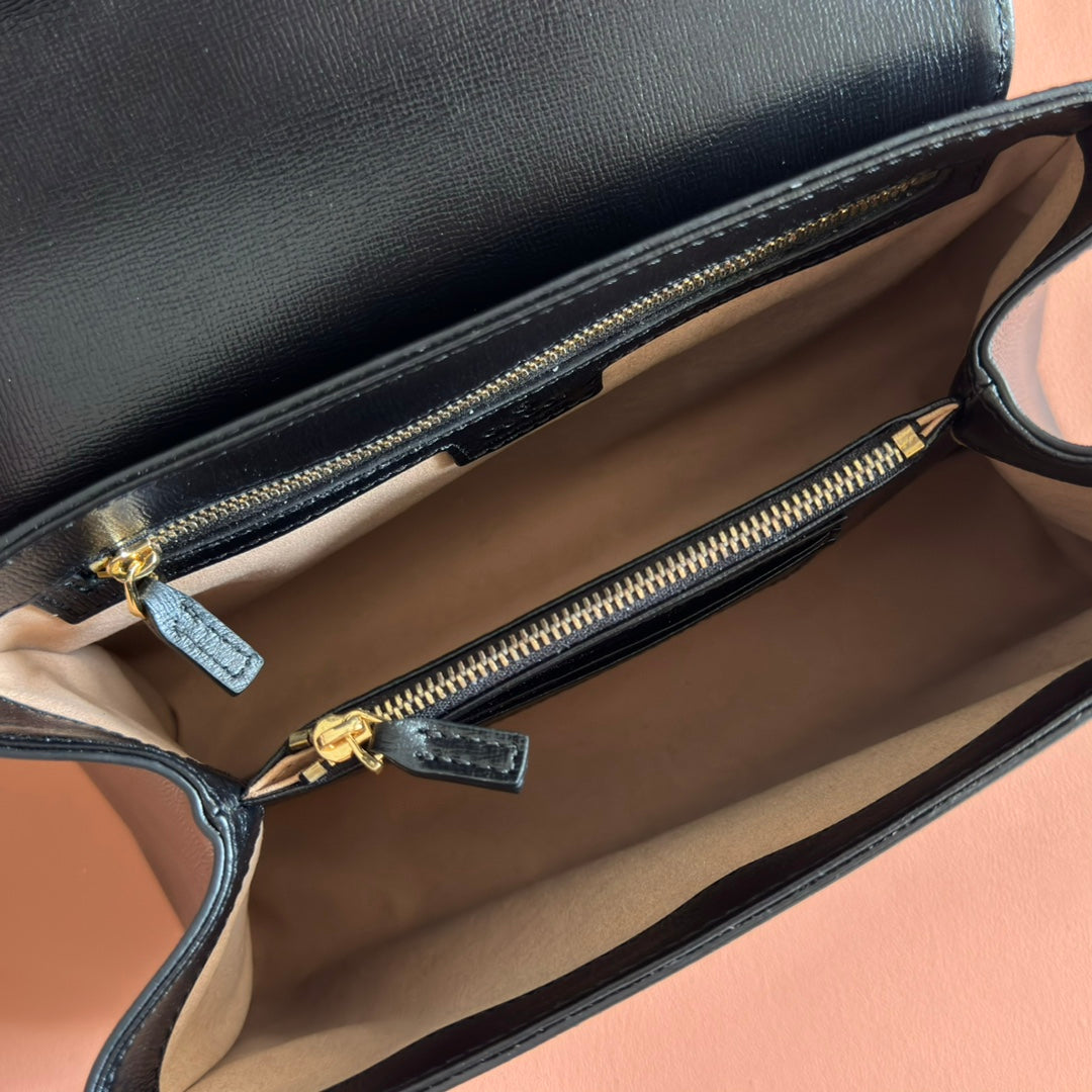 GUCCI 25S HORSEBIT 1955 MEDIUM SHOULDER BAG 29 CM IN BLACK CALFSKIN WITH GOLD HARDWARE