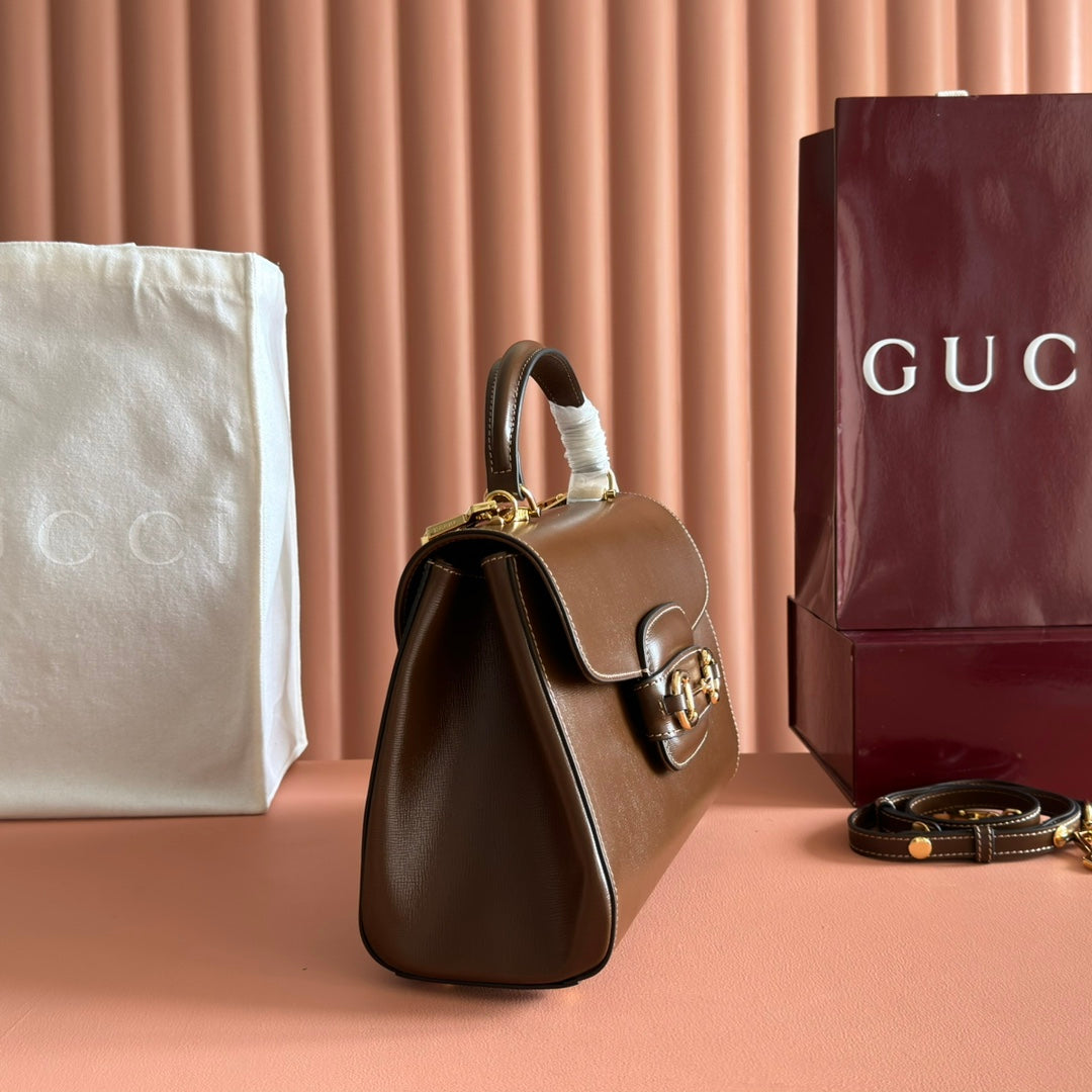 GUCCI 25S HORSEBIT 1955 MEDIUM SHOULDER BAG 29 CM IN BROWN CALFSKIN WITH GOLD HARDWARE