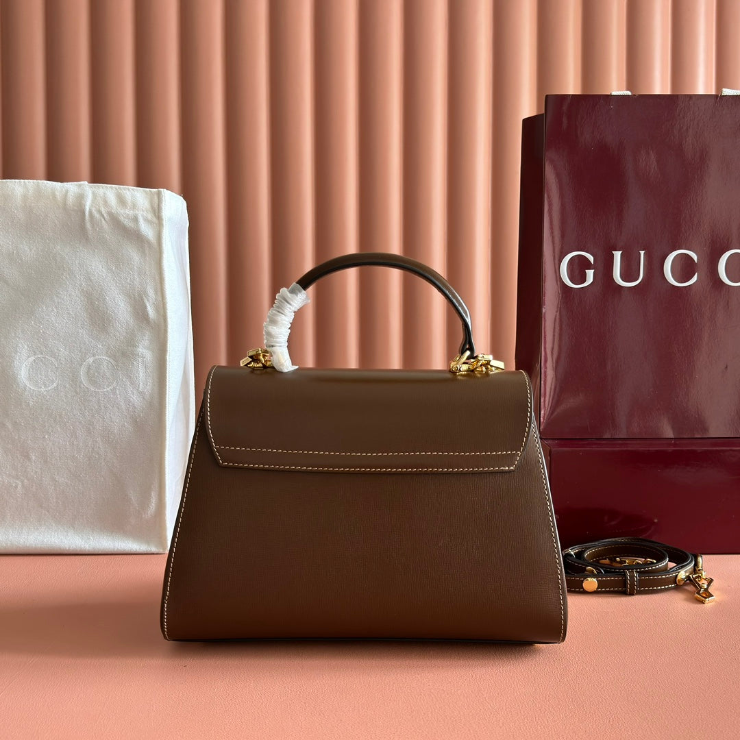 GUCCI 25S HORSEBIT 1955 MEDIUM SHOULDER BAG 22 CM IN BROWN CALFSKIN WITH GOLD HARDWARE