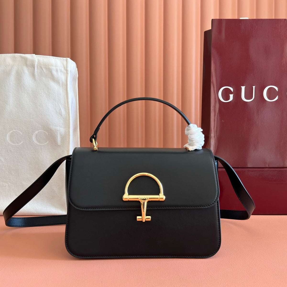 GUCCI 26S SIENA TOP HANDLE BAG 25 IN BLACK CALFSKIN