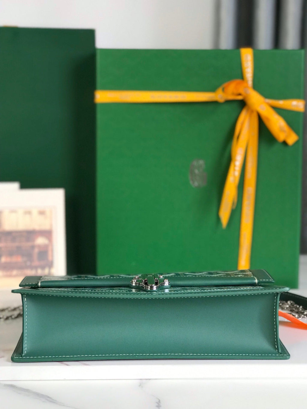 DUCHESSE MARIE-CAROLINE BAG 25 IN GREEN GOYARDINE CANVAS AND SMOOTH CALFSKIN