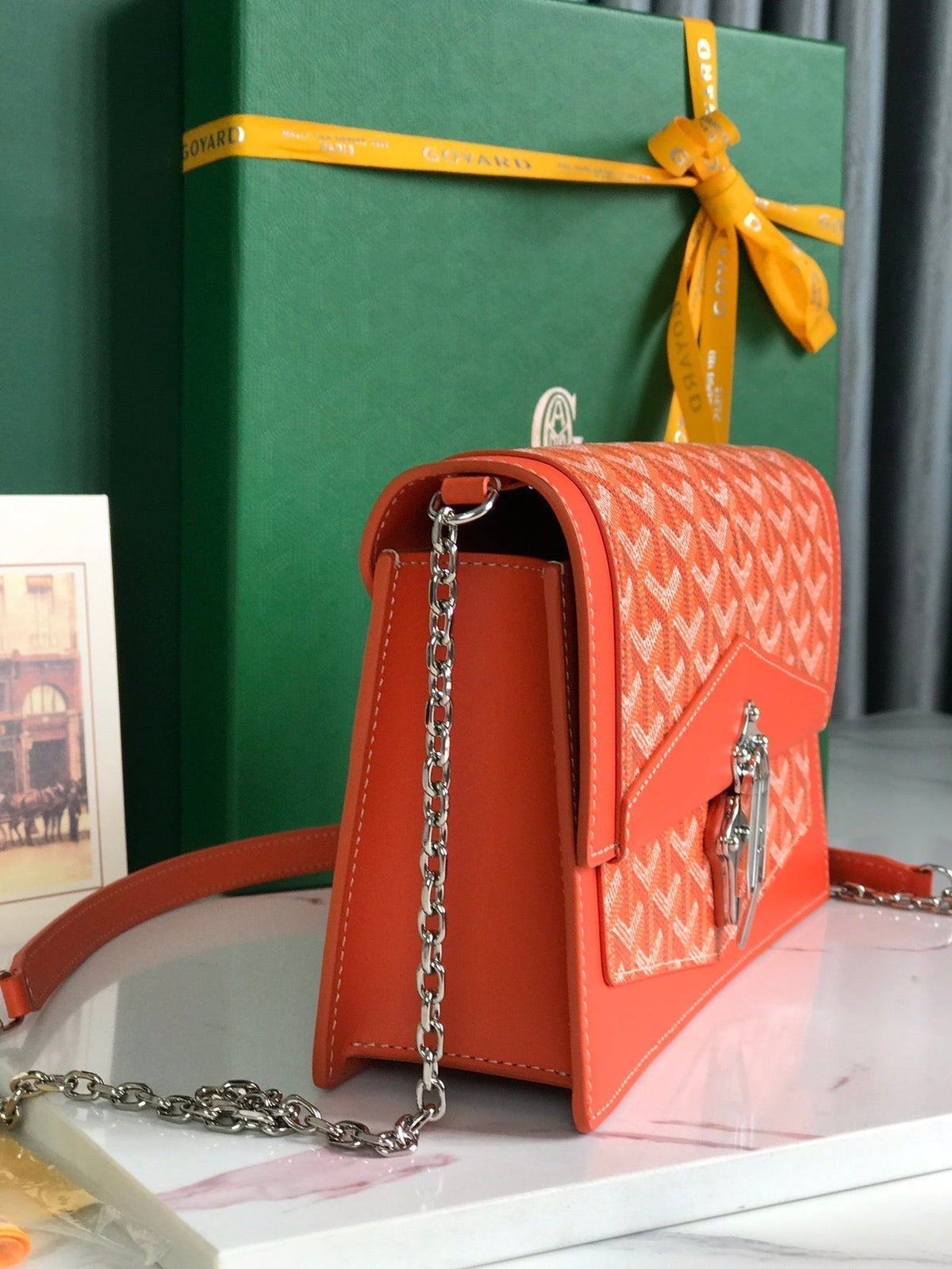 DUCHESSE MARIE-CAROLINE BAG 25 IN ORANGE GOYARDINE CANVAS AND SMOOTH CALFSKIN