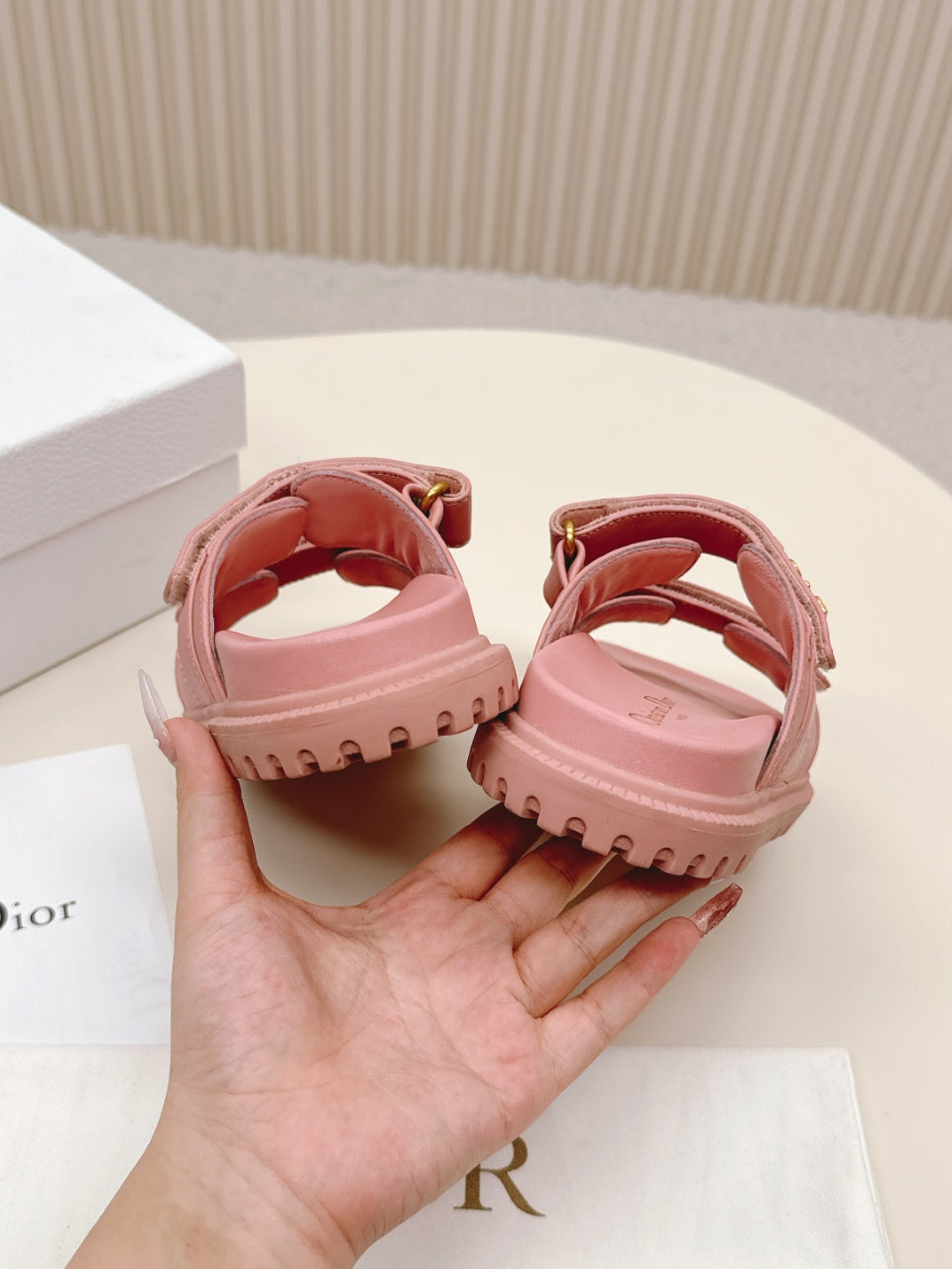 DIOR CLASSIC DOUBLE-STRAP SLIDES 25S IN PEACHY PINK CALFSKIN