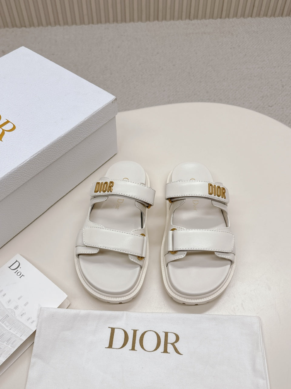 DIOR CLASSIC DOUBLE-STRAP SLIDES 25S IN CREAM WHITE CALFSKIN