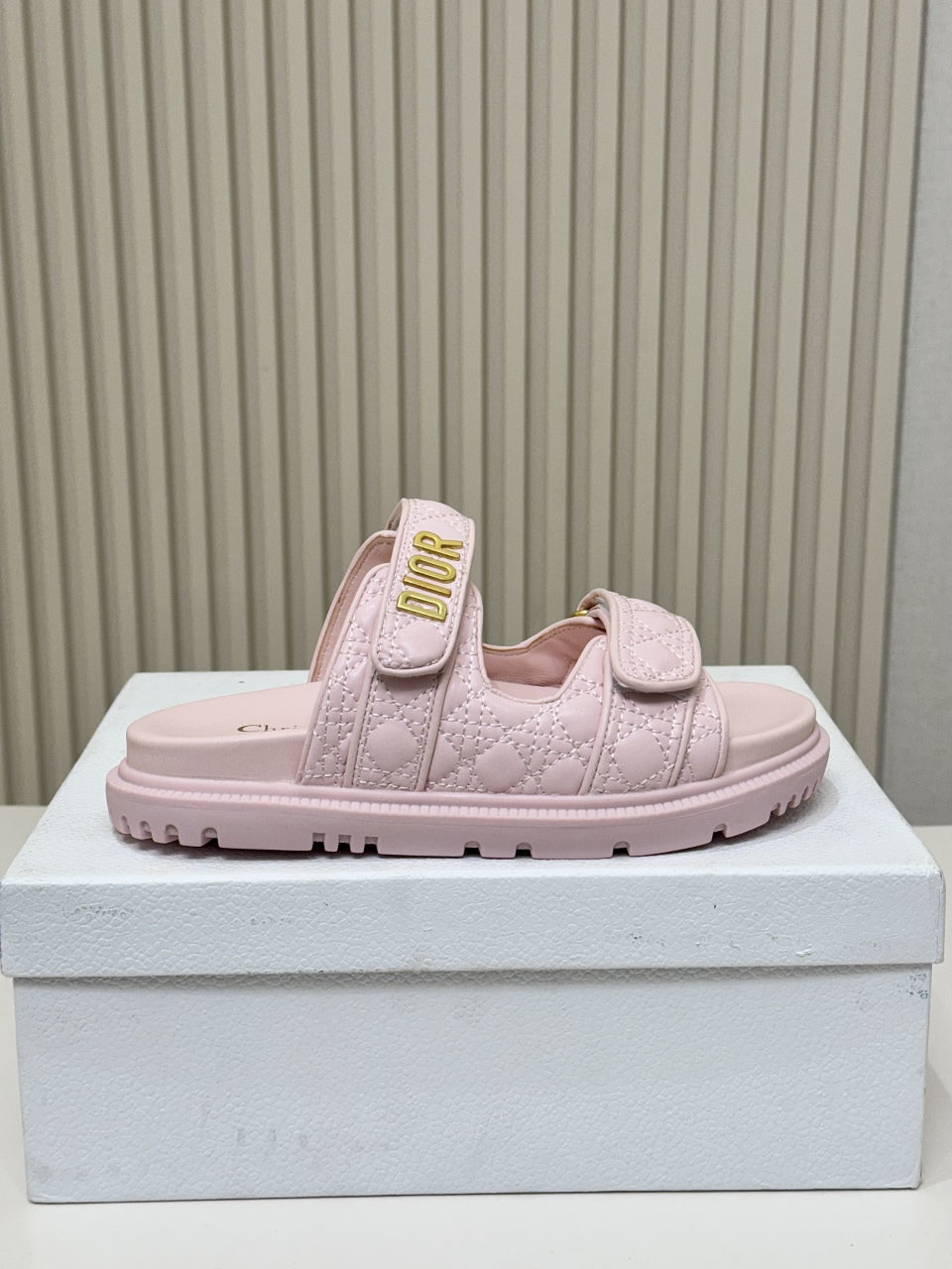 DIOR CLASSIC DOUBLE-STRAP SLIDES 25S IN PASTEL PINK CALFSKIN