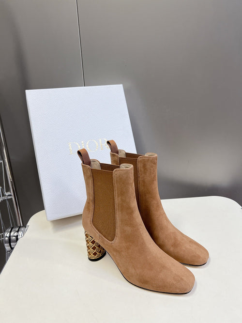 DIOR ICON HEELED ANKLE BOOT CIDER BROWN SUEDE 8 CM