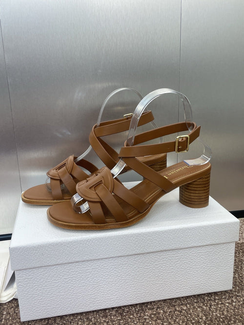 DIOR D-CLUB HIGH HEEL SLIDE 25S 55MM IN BROWN CALFSKIN