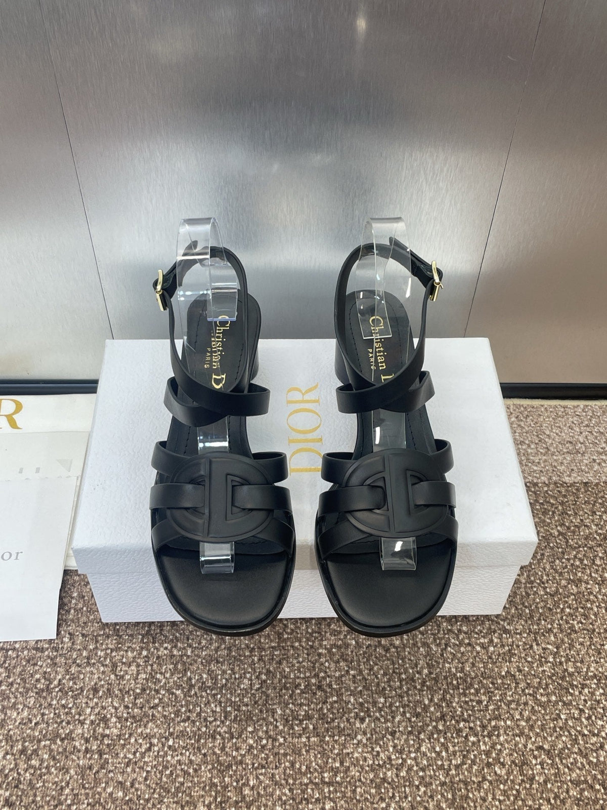 DIOR D-CLUB HIGH HEEL SLIDE 25S 55MM IN BLACK CALFSKIN