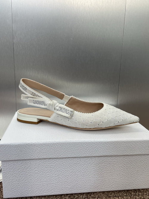 DIOR J'A SLINGBACK 25S IN WHITE FABRIC EMBOSSED CRYSTAL
